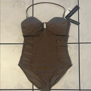 La Blanca Brown Strapless One-Piece with Mesh Side Panels
